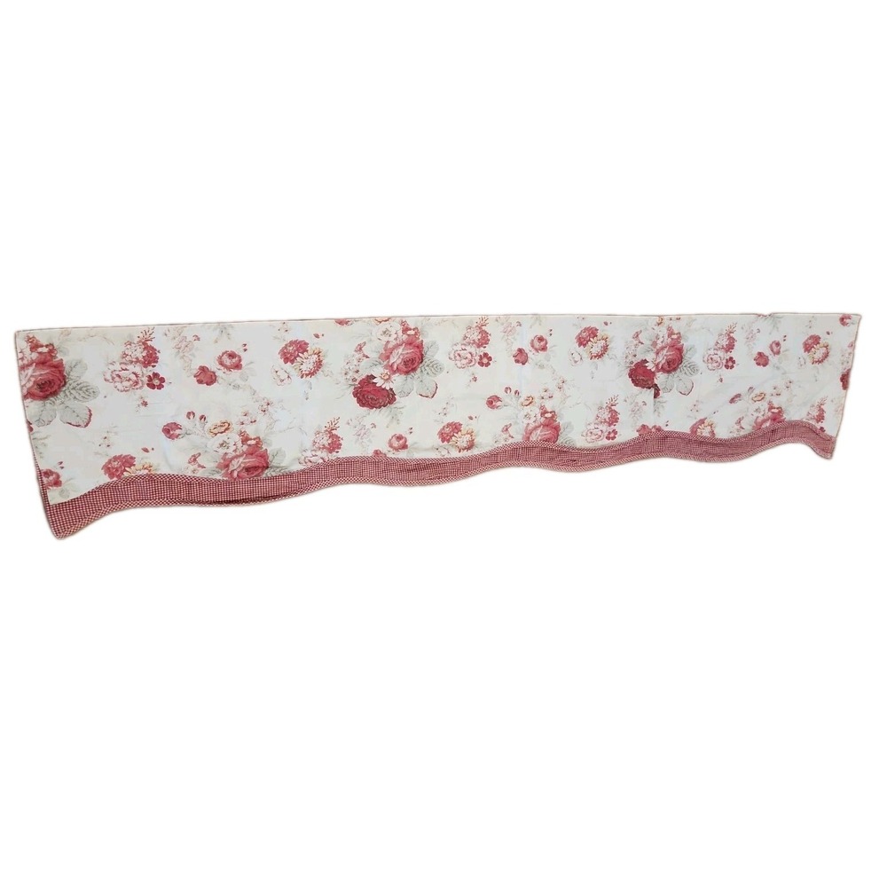 Waverly NORFOLK ROSES Red Gingham Layered Scalloped Valance 15 X 76 Cottagecore